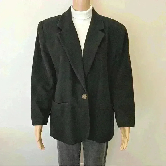 Vintage Oversized Minimalist  Black Wool Blended Blazer Suite Jacket - Picture 12 of 13
